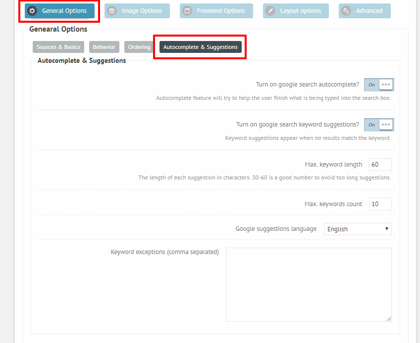 autocomplete search options