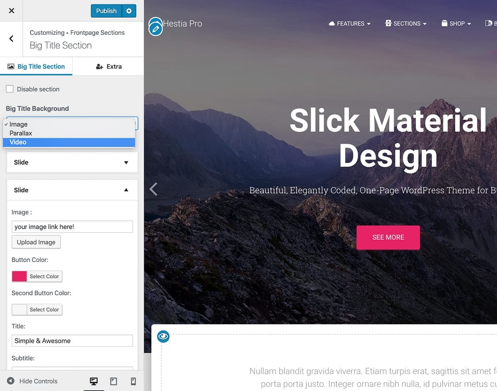 Changing the Hestia Pro big titles section from image to video