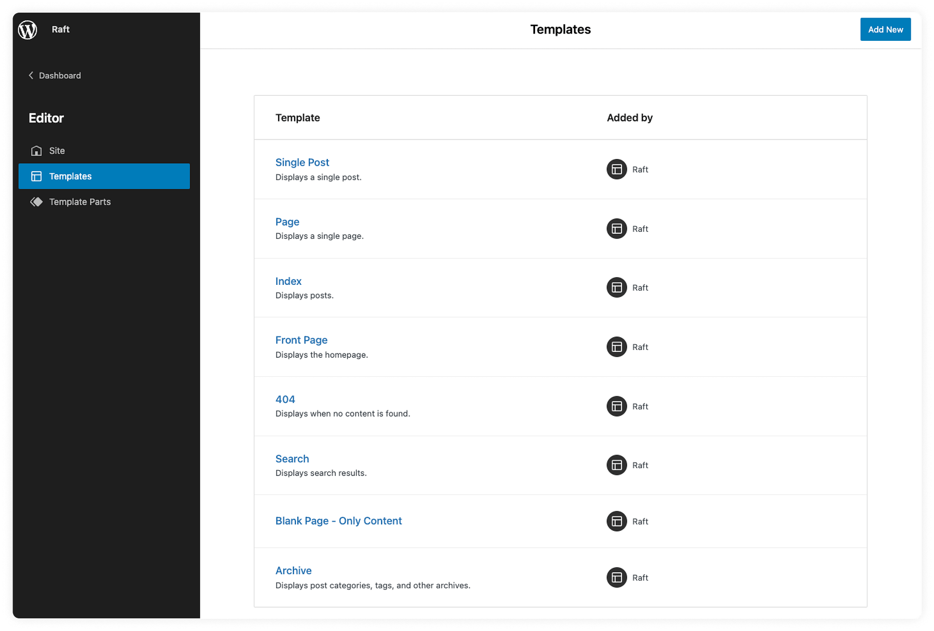 Raft Pro template parts and templates