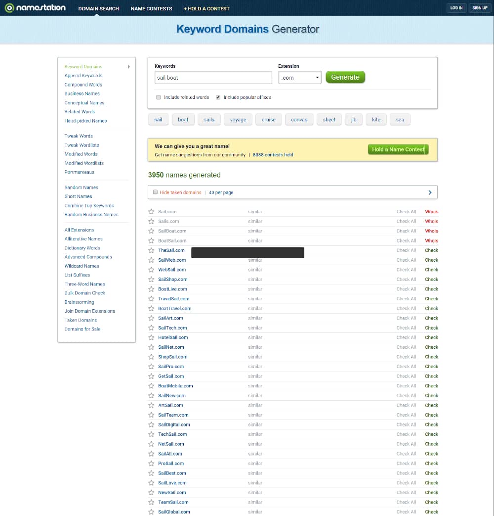 Domain name generators - NameSTatation