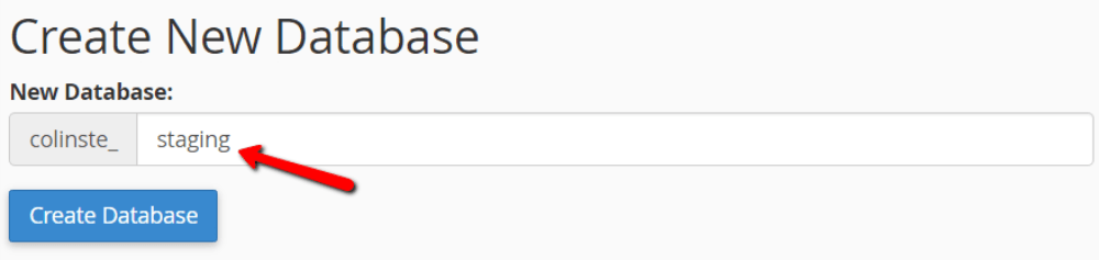Creating a new database for the WordPress staging site.
