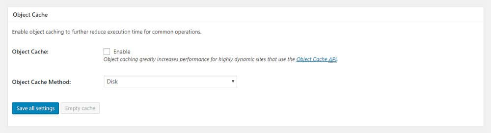 General settings: object cache.