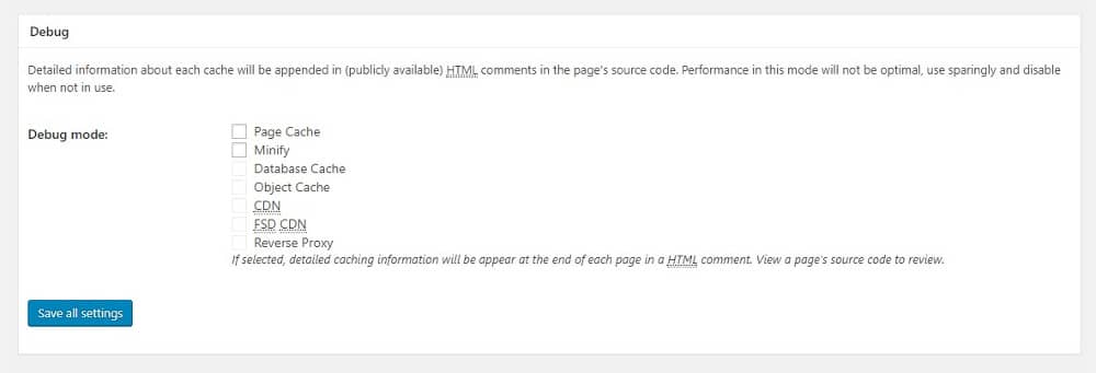 General settings: debug.