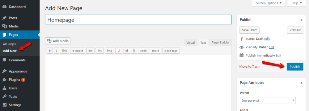 create a page for your static homepage