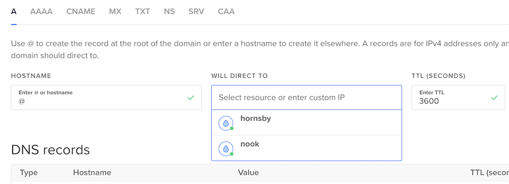 Adding a new A record to your domain registrar.