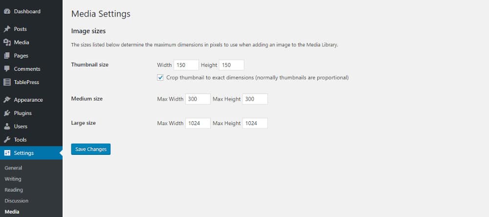 Default Image Sizes
