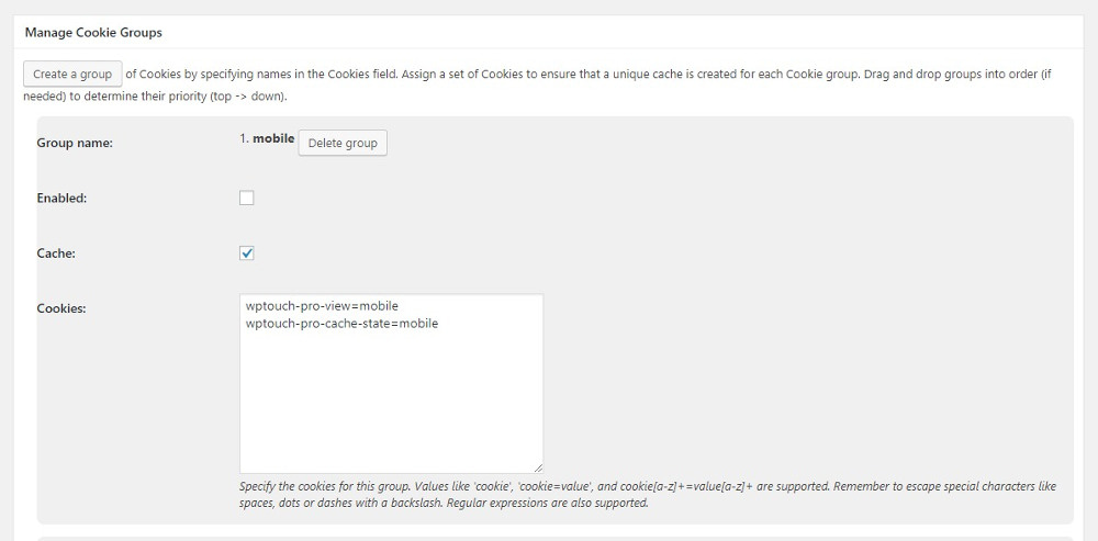 Manage cookie groups.