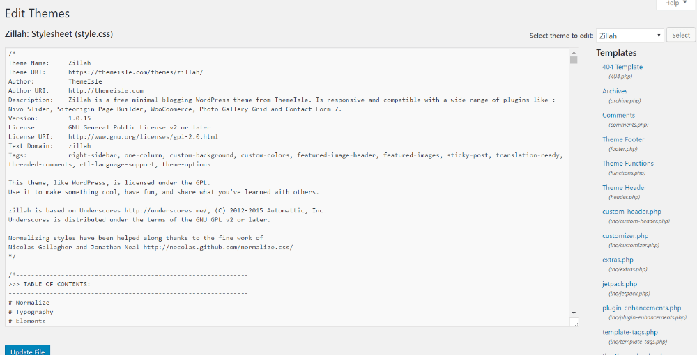 Browsing the stylesheet.css file