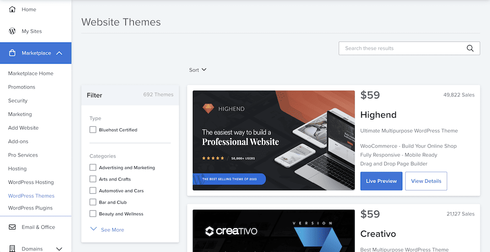 The Bluehost Marketplace.
