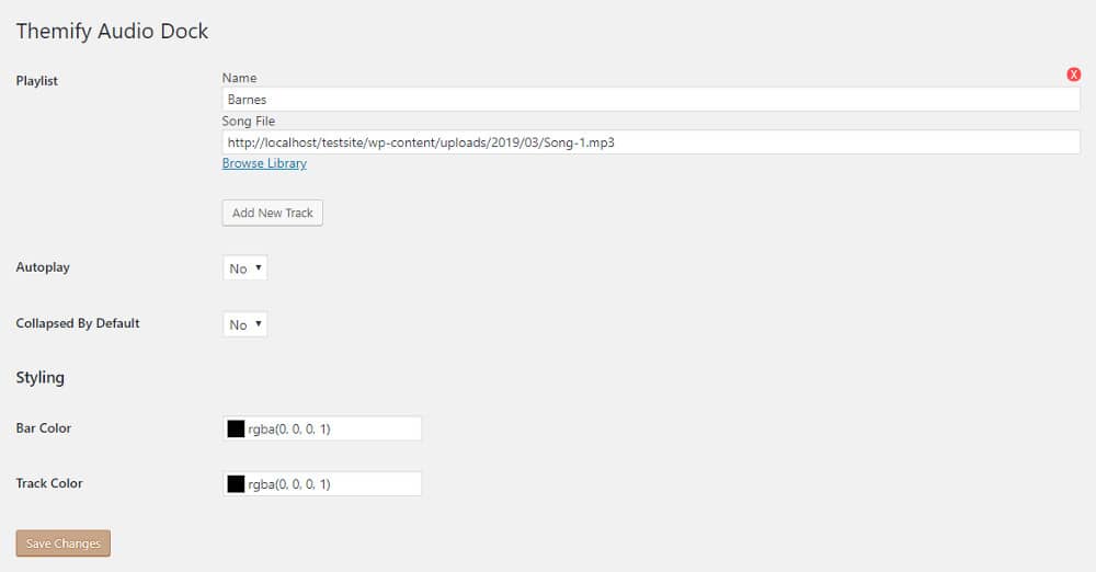 Audio Dock plugin - Settings.