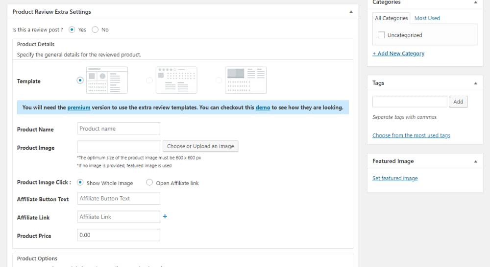 WP Products Lite Extra Settings