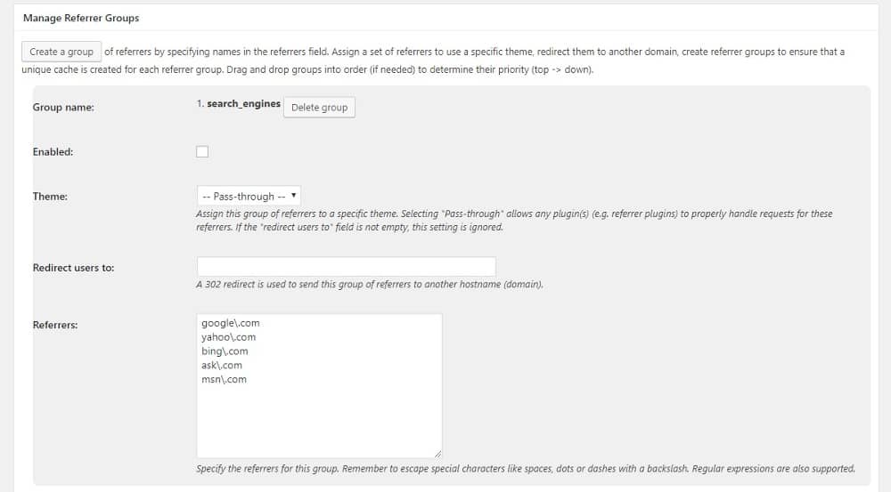 Manage referrer groups.