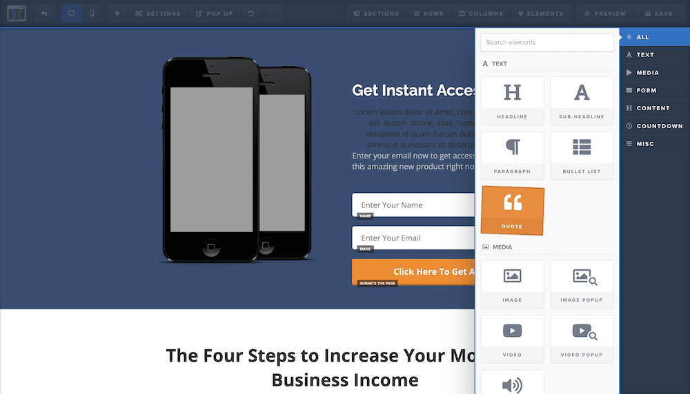 A collection of elements within ClickFunnels.