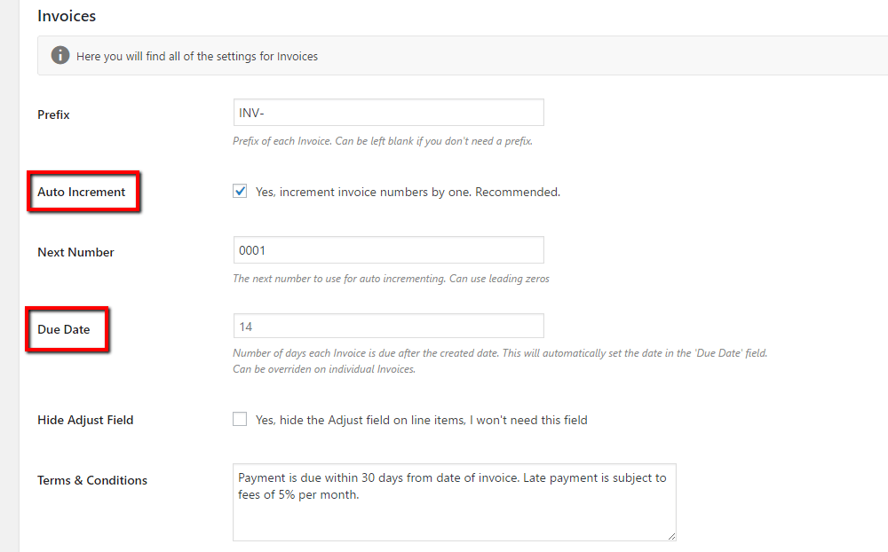 choosing when invoices are due