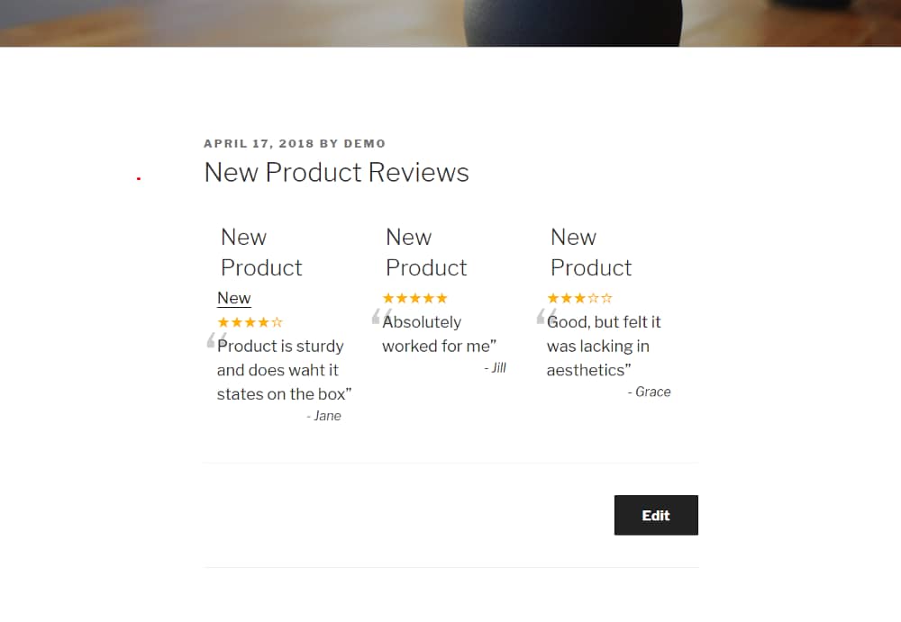 An example of WordPress customer reviews