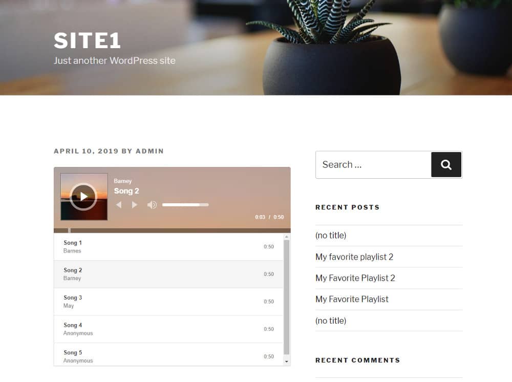 WordPress audio player plugins : Cue - frontend.