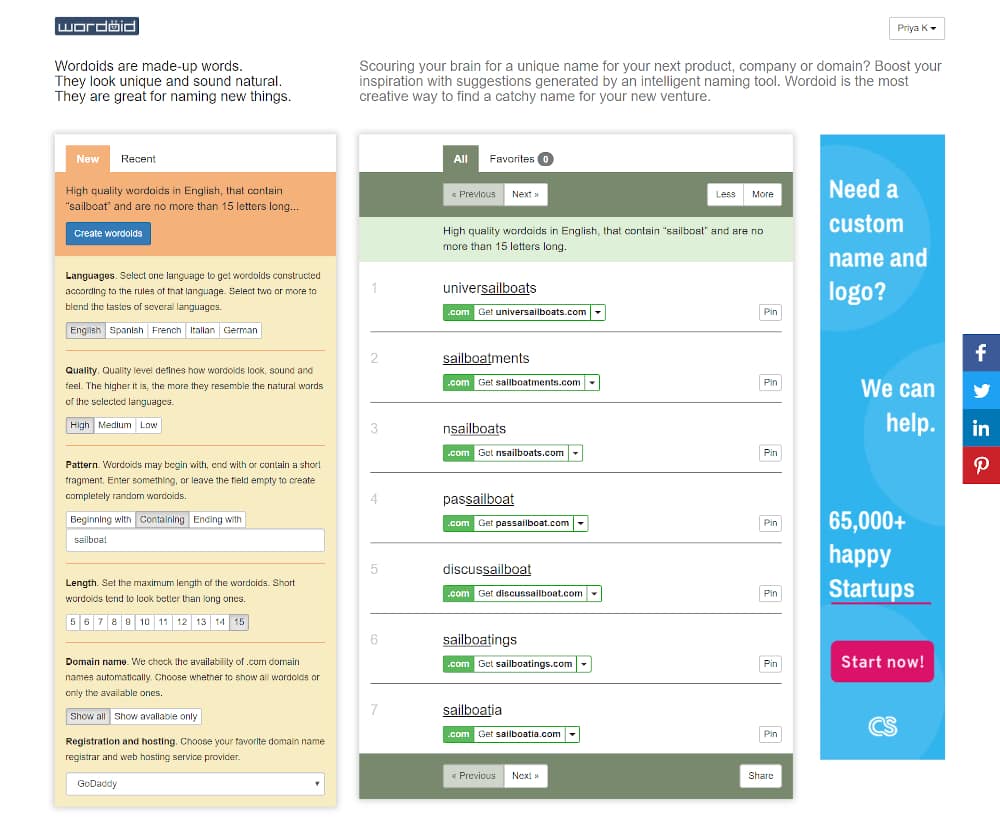 Domain name generators - Wordoid