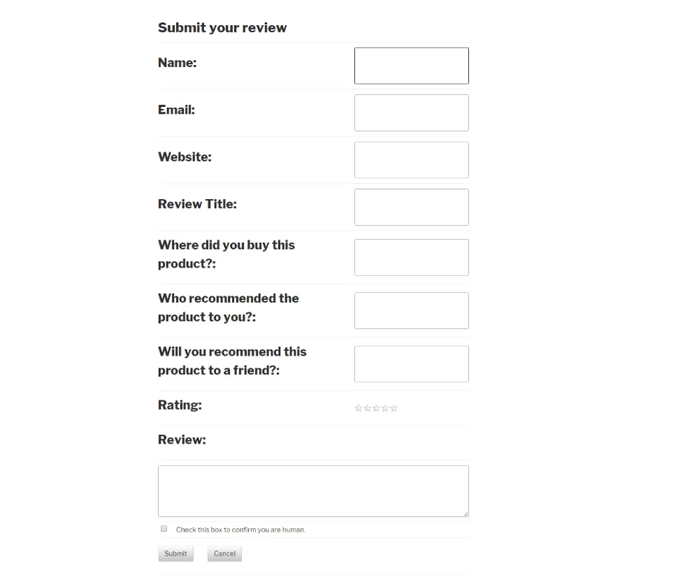 WP Customer Reviews Lite Form Submission