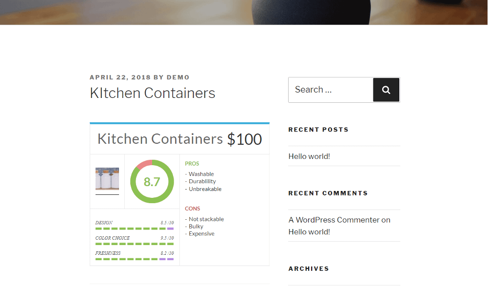 WP Product Review Lite Review frontend