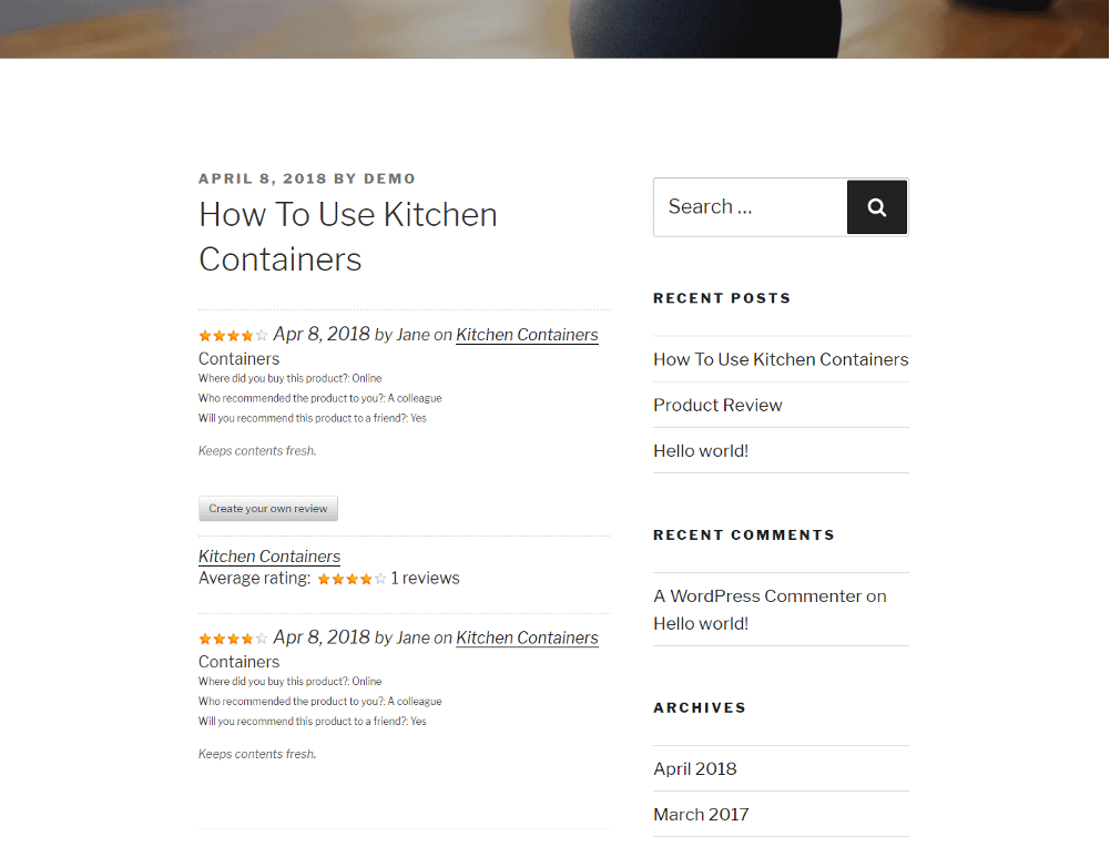 WP Customer Reviews Lite Published Reviews
