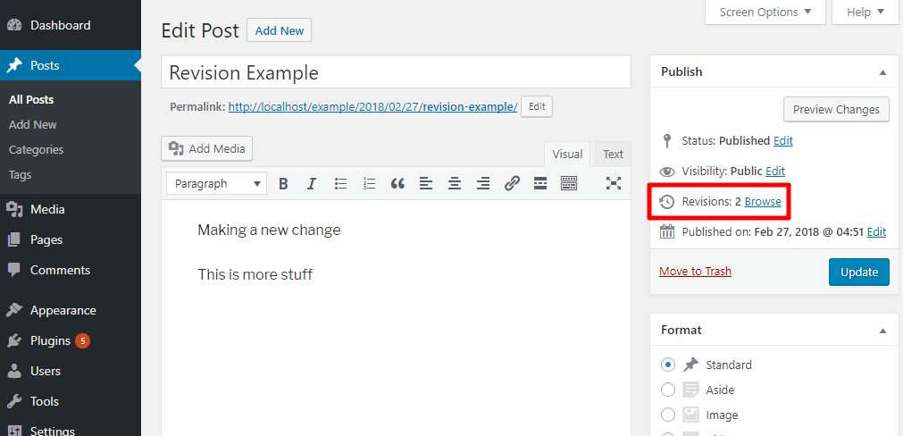 where to access wordpress post revisions