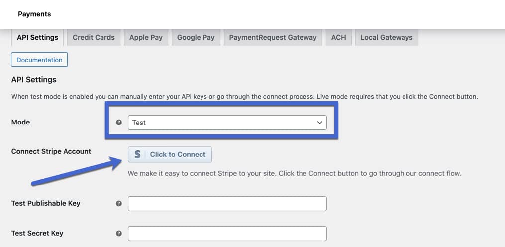 click to connect for WooCommerce Stripe