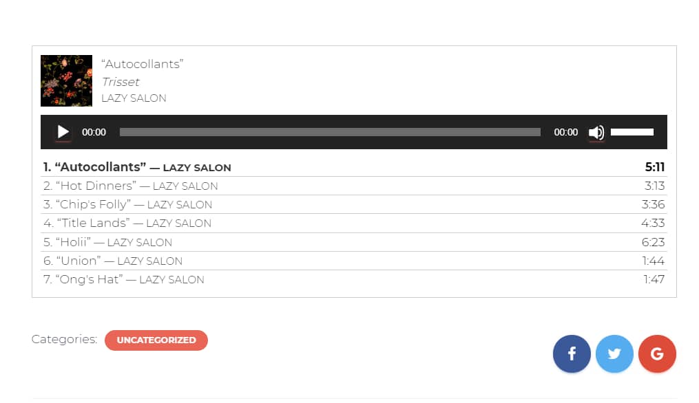 The audio playlist as seen in a blog post