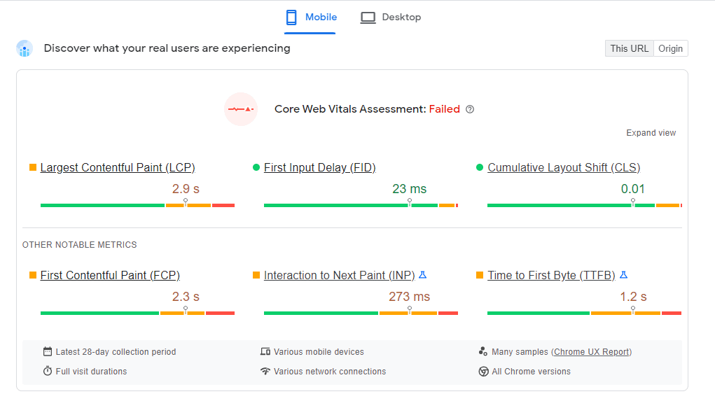 Real-world data in PageSpeed Insights