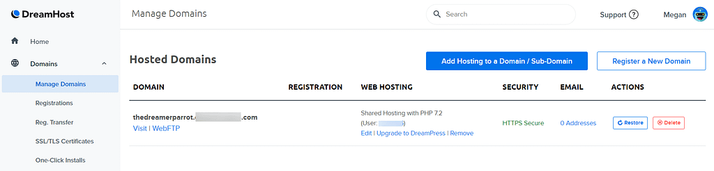 DreamHost Управление веб-сайтами