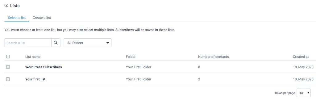 Choosing which list to save subscribers to.