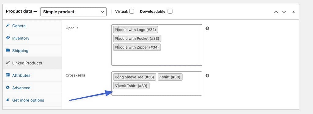 WooCommerce related products typed into the cross-sells field