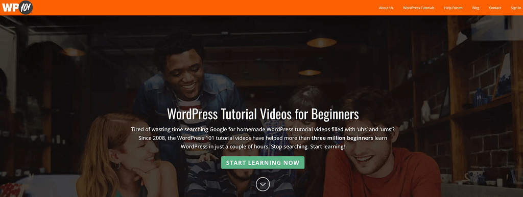 WP101 WordPress training videos homepage