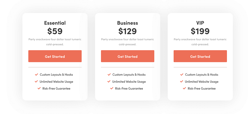 An example of a pricing block and section block from Otter Blocks.