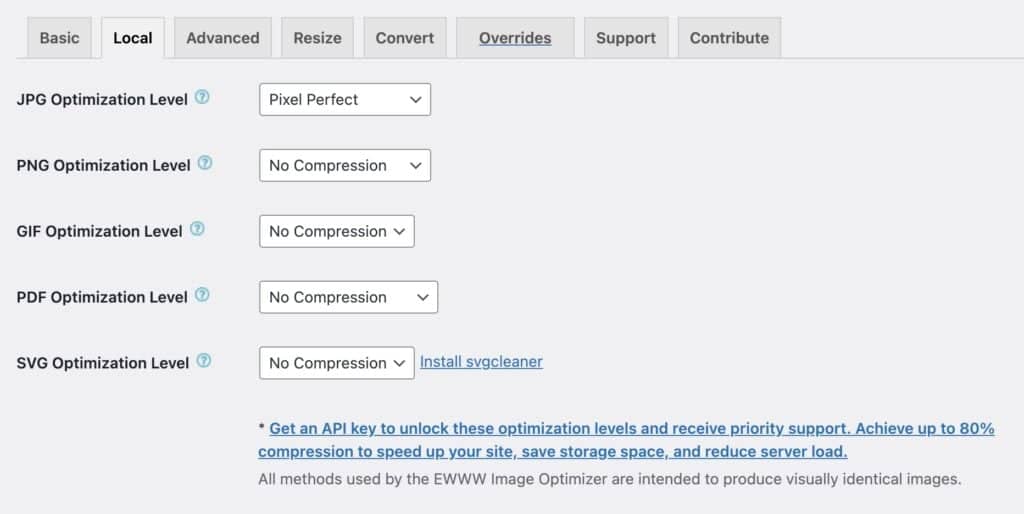 Local optimization from the EWWW WordPress plugin