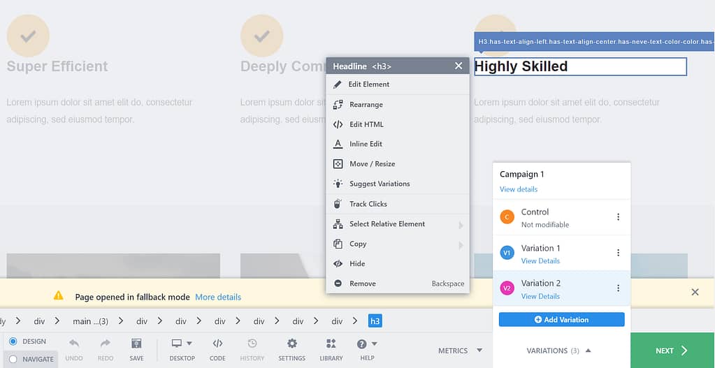 VWO visual editor