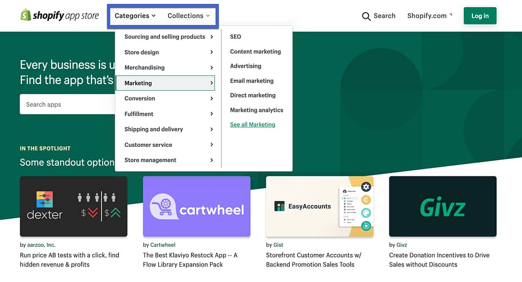 Shopify review of app categories 
