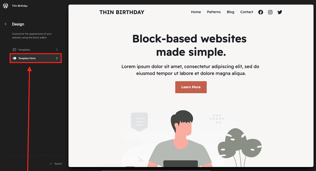 Click on template parts in the Full Site Editor