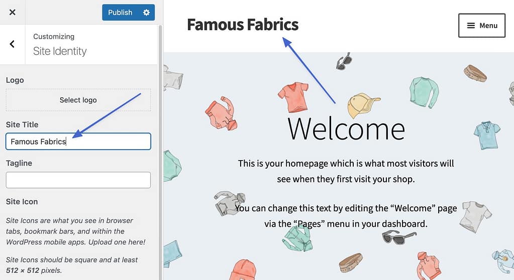 how to change WordPress site title in customizer 