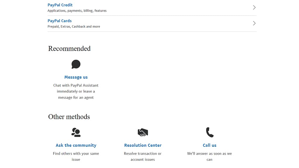 A contact page on PayPal.