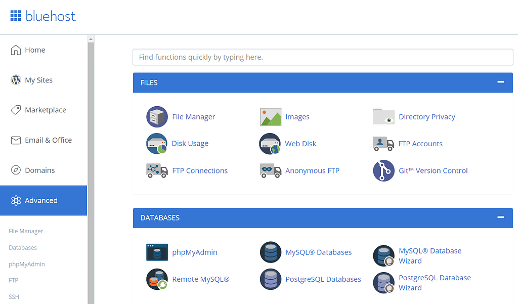 cPanel Bluehost