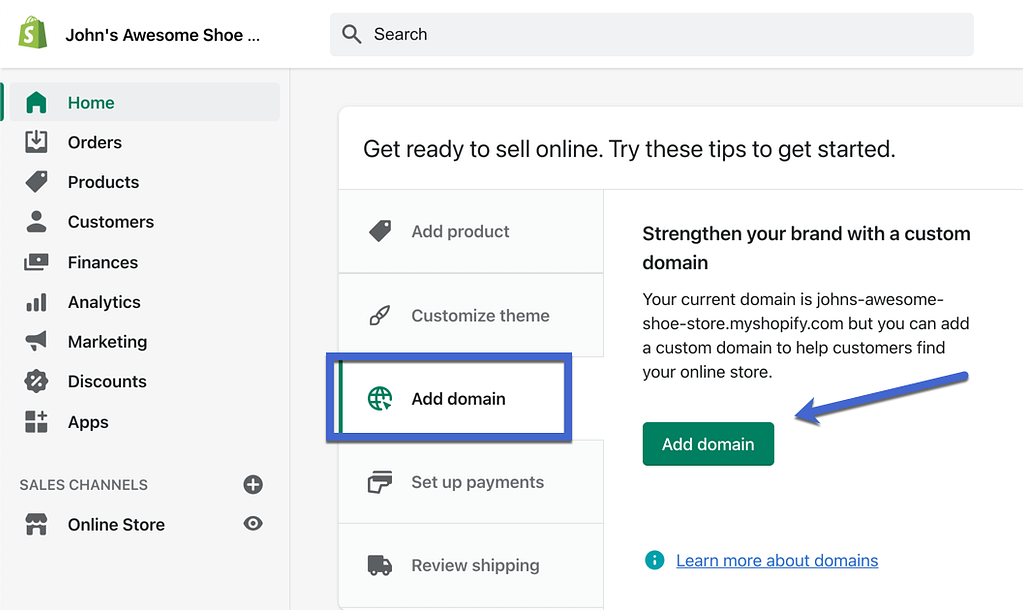 add domain button 