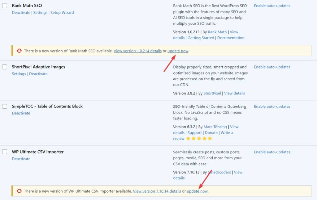wordpress plugins that need updating - deceptive site ahead