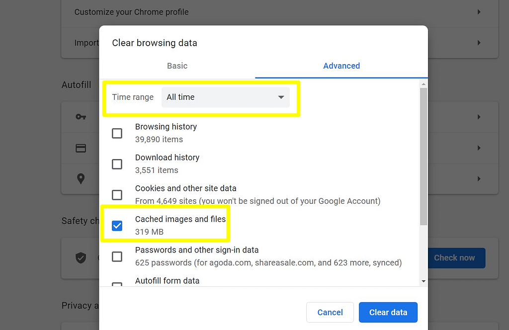 Clear browser cache in Chrome
