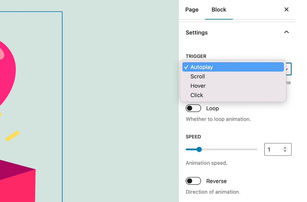 Lottie Animations in WordPress Trigger settings