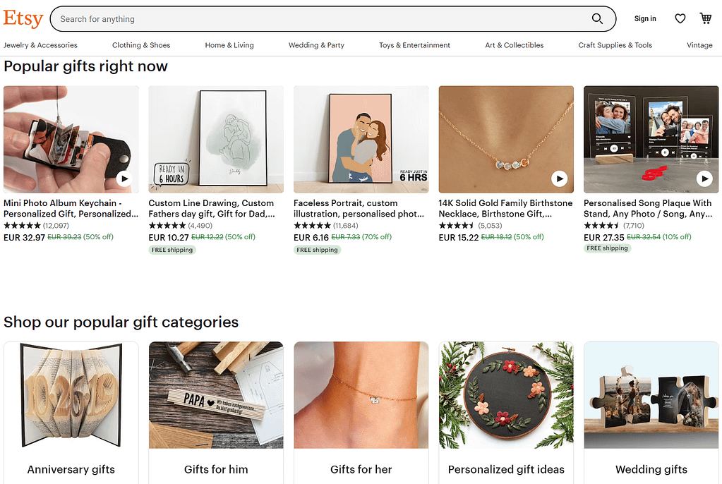 Etsy homepage