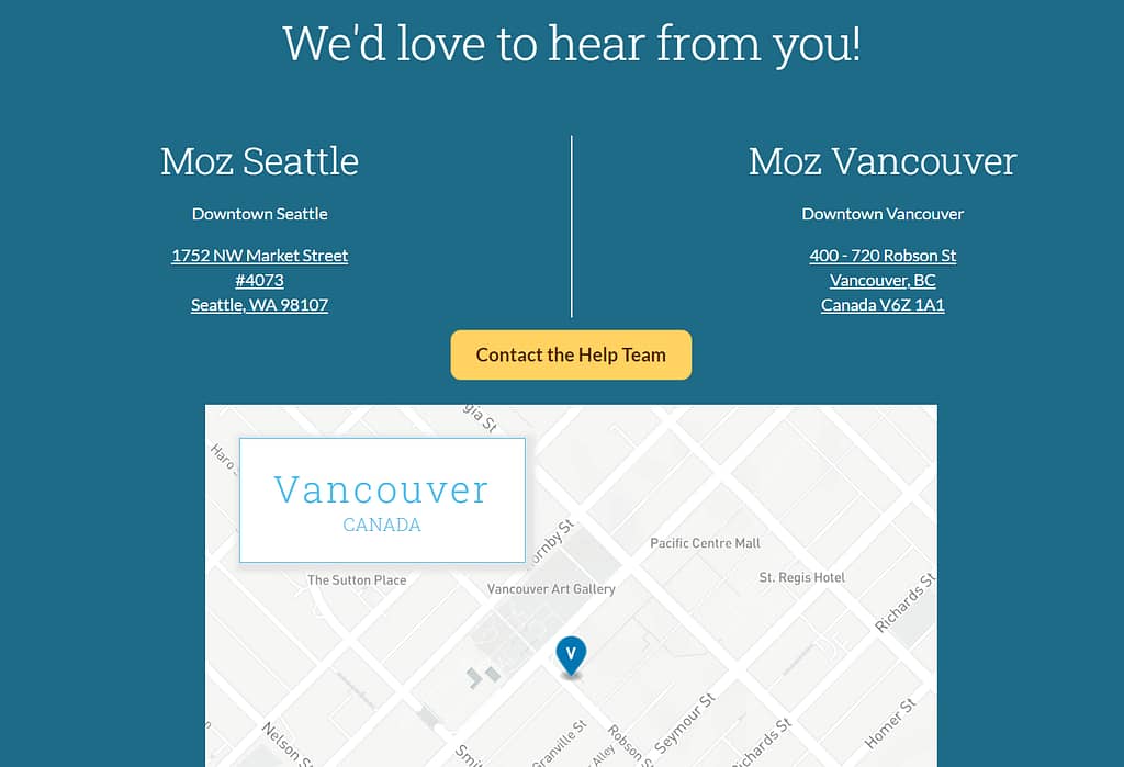 A contact page on Moz.