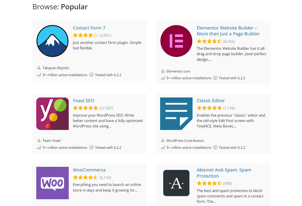 popular wordpress plugins in the wordpress plugin directory