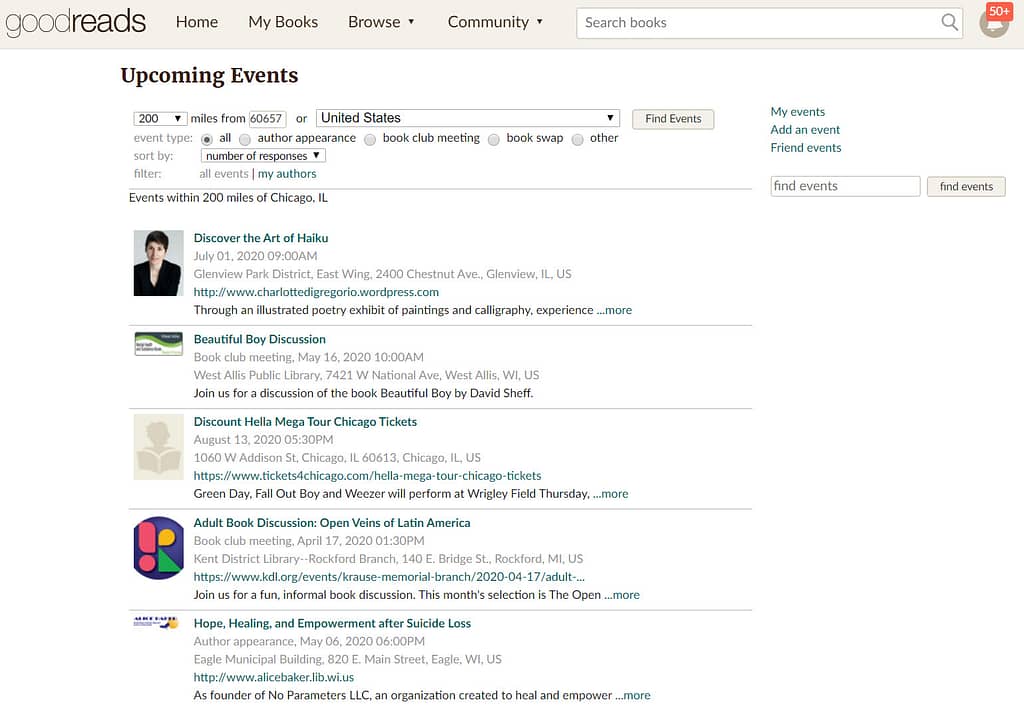 upcoming events on goodreads 