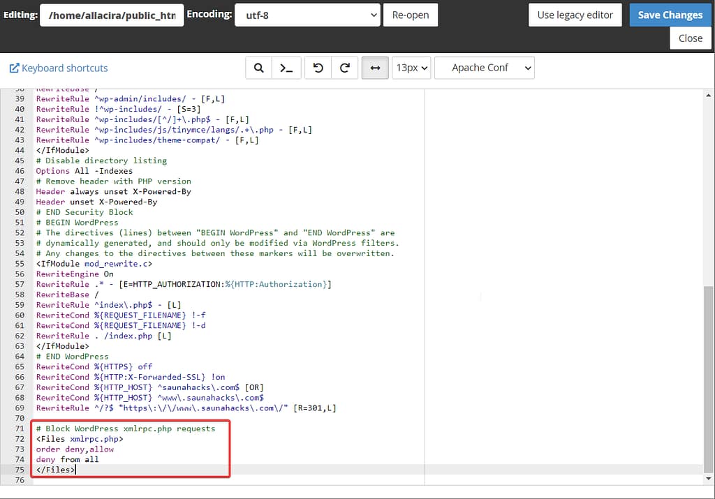 editing htaccess file