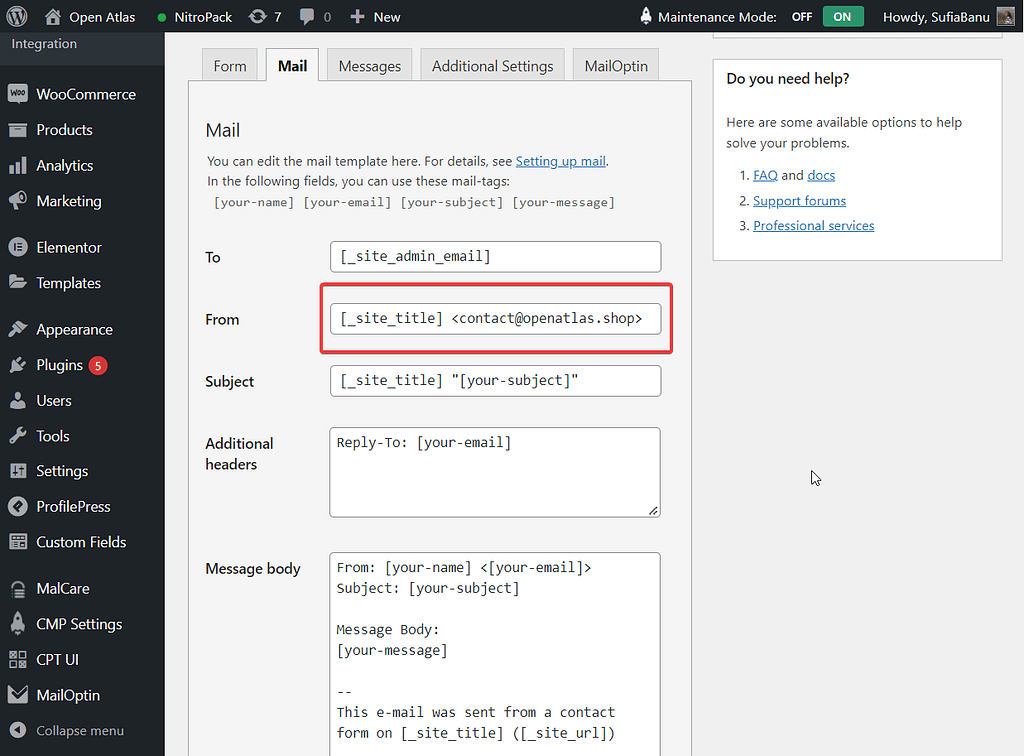 contact form 7 mail setup